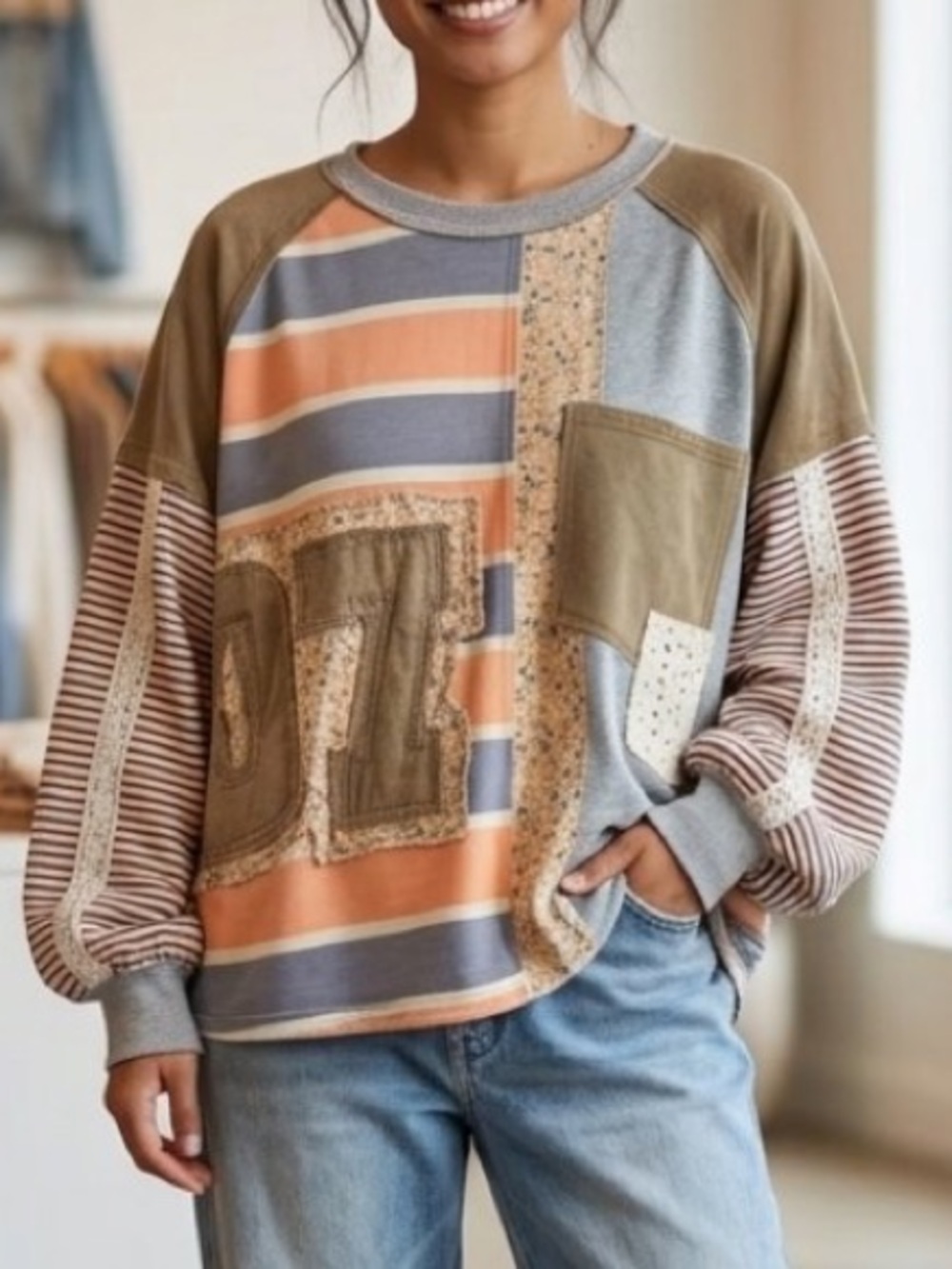 Limited Edition Rare Oli & Hali "07" Mixed Media Patchwork Varsity Pullover Top